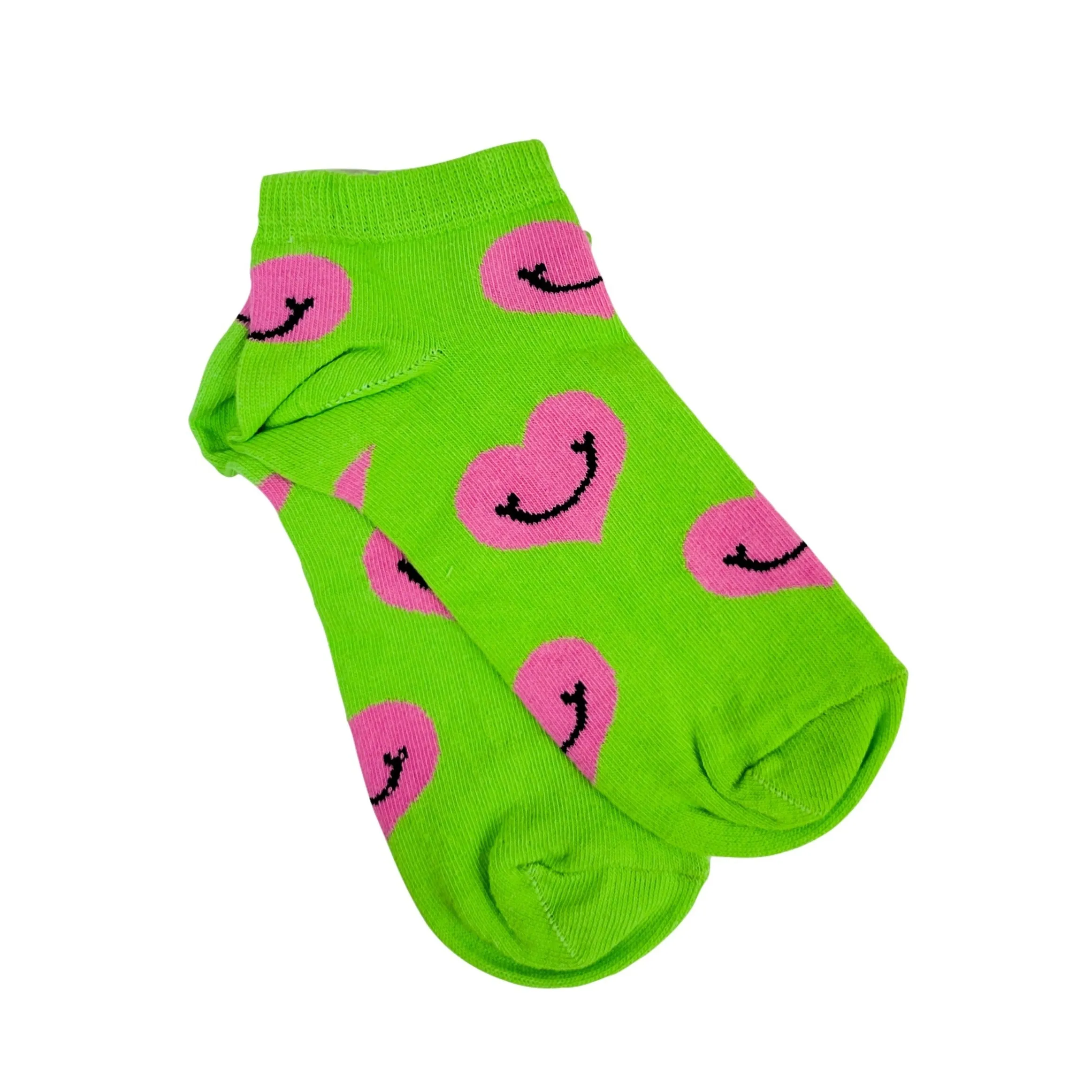 Happy Heart Smiley Face Patterned Ankle Socks (Adult Medium - Women's Shoe Sizes 5-10)