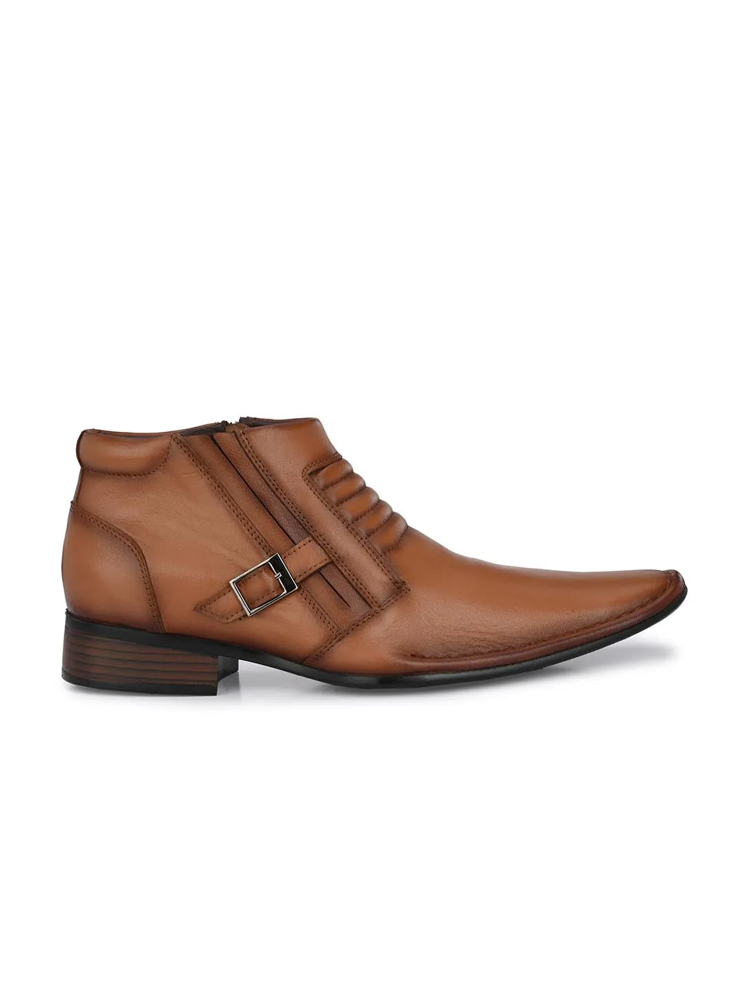 Hitz Men's Tan Leather Ankle Boot Shoes with Zip Closure