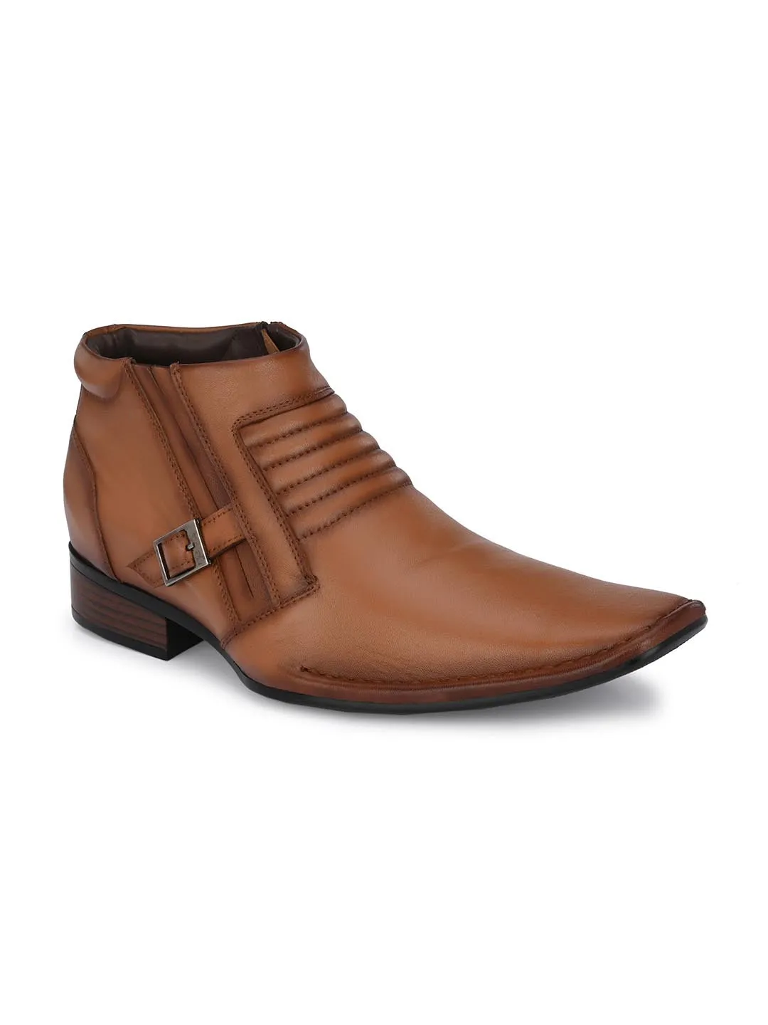 Hitz Men's Tan Leather Ankle Boot Shoes with Zip Closure