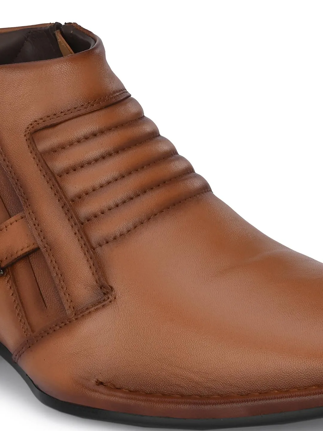 Hitz Men's Tan Leather Ankle Boot Shoes with Zip Closure