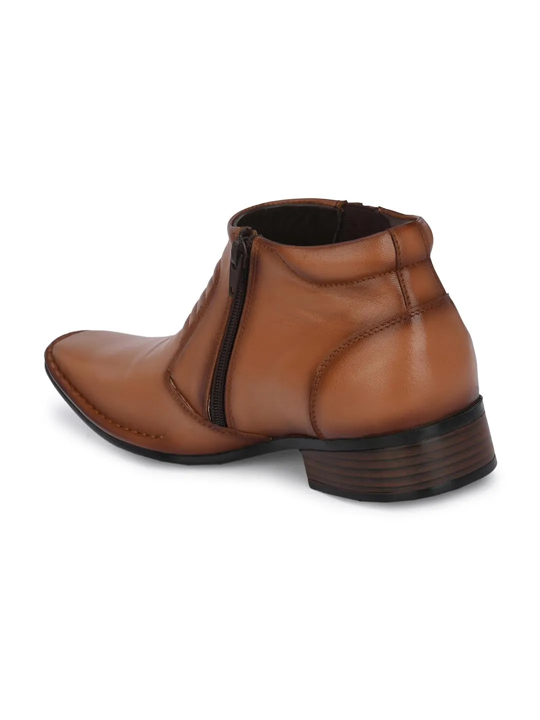 Hitz Men's Tan Leather Ankle Boot Shoes with Zip Closure