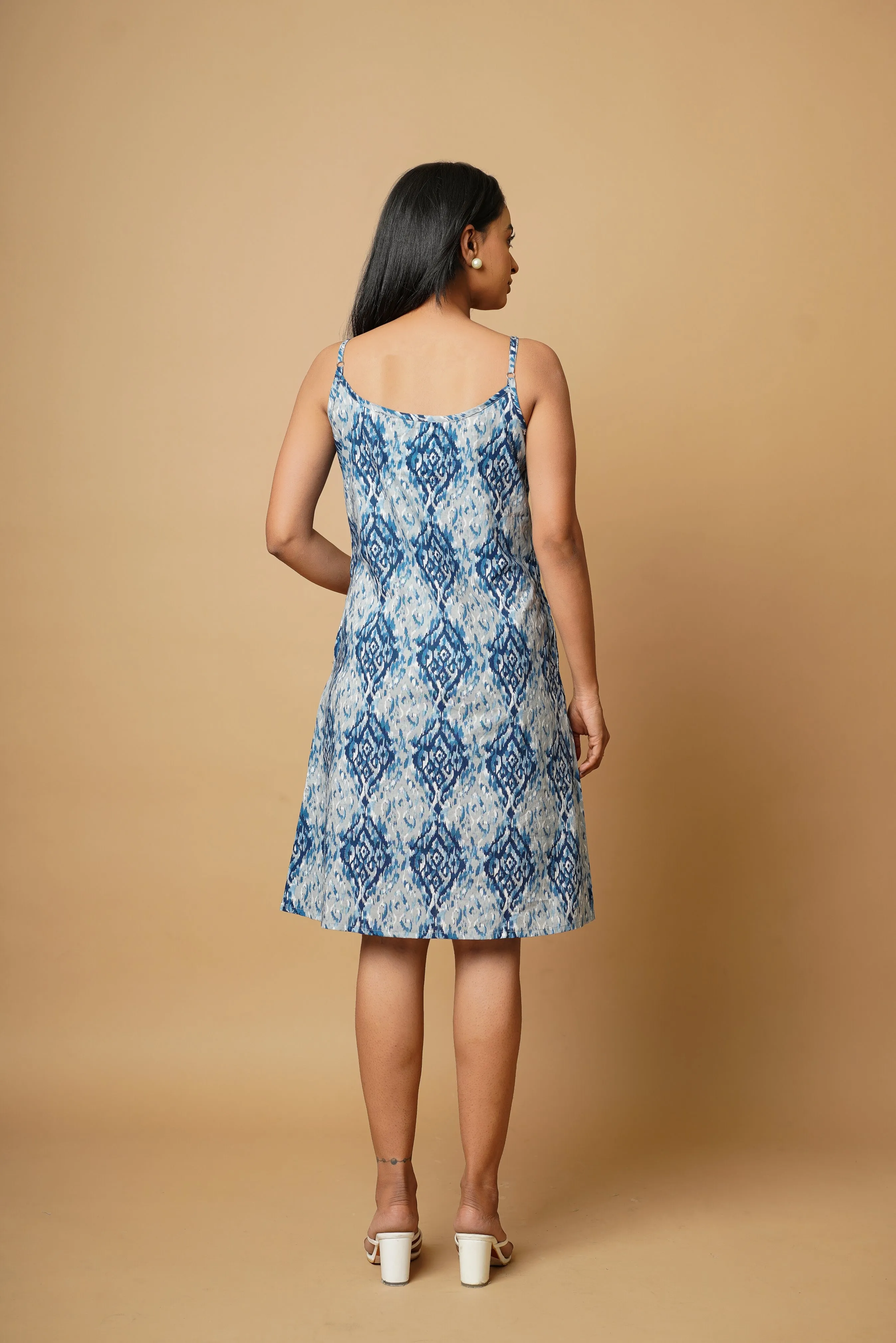 Indigo Spaghetti-Knee Length Dress