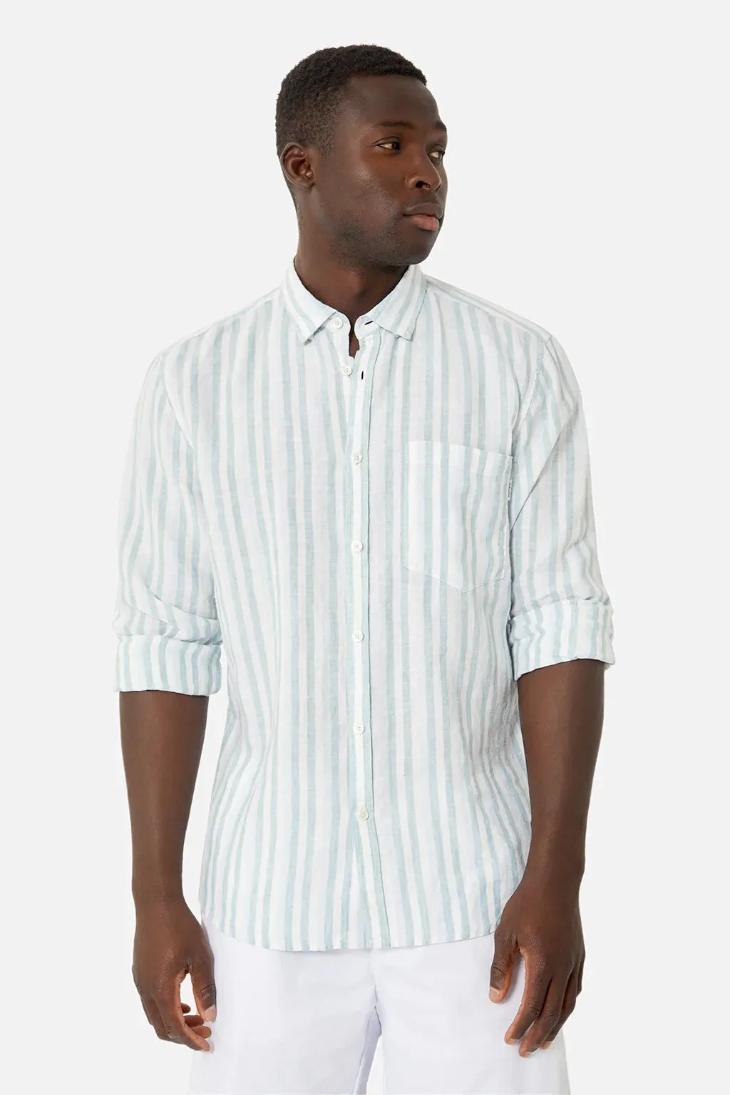 Industrie - The Lindeman Linen Shirt - Stripe - Light Blue Aqua