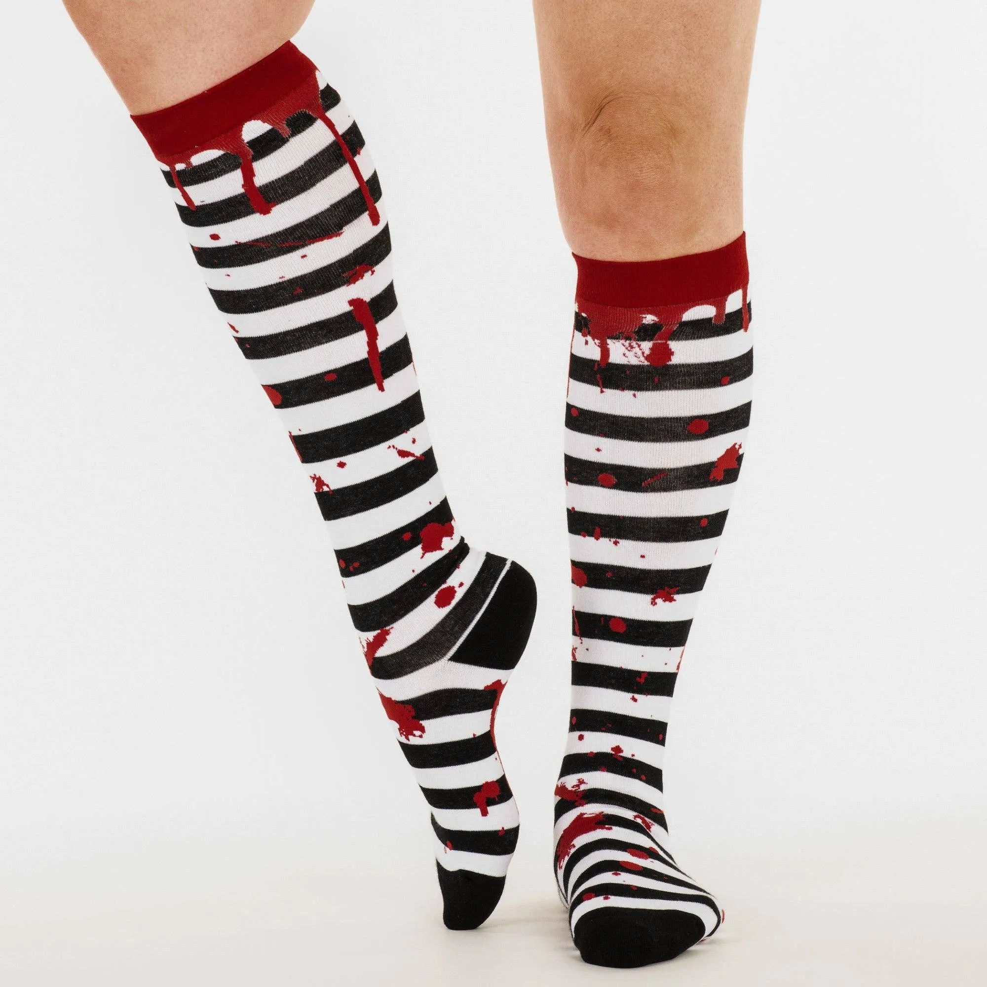 Instant Shipping! Sanguine Stripes Blood Spatter Knee High Socks