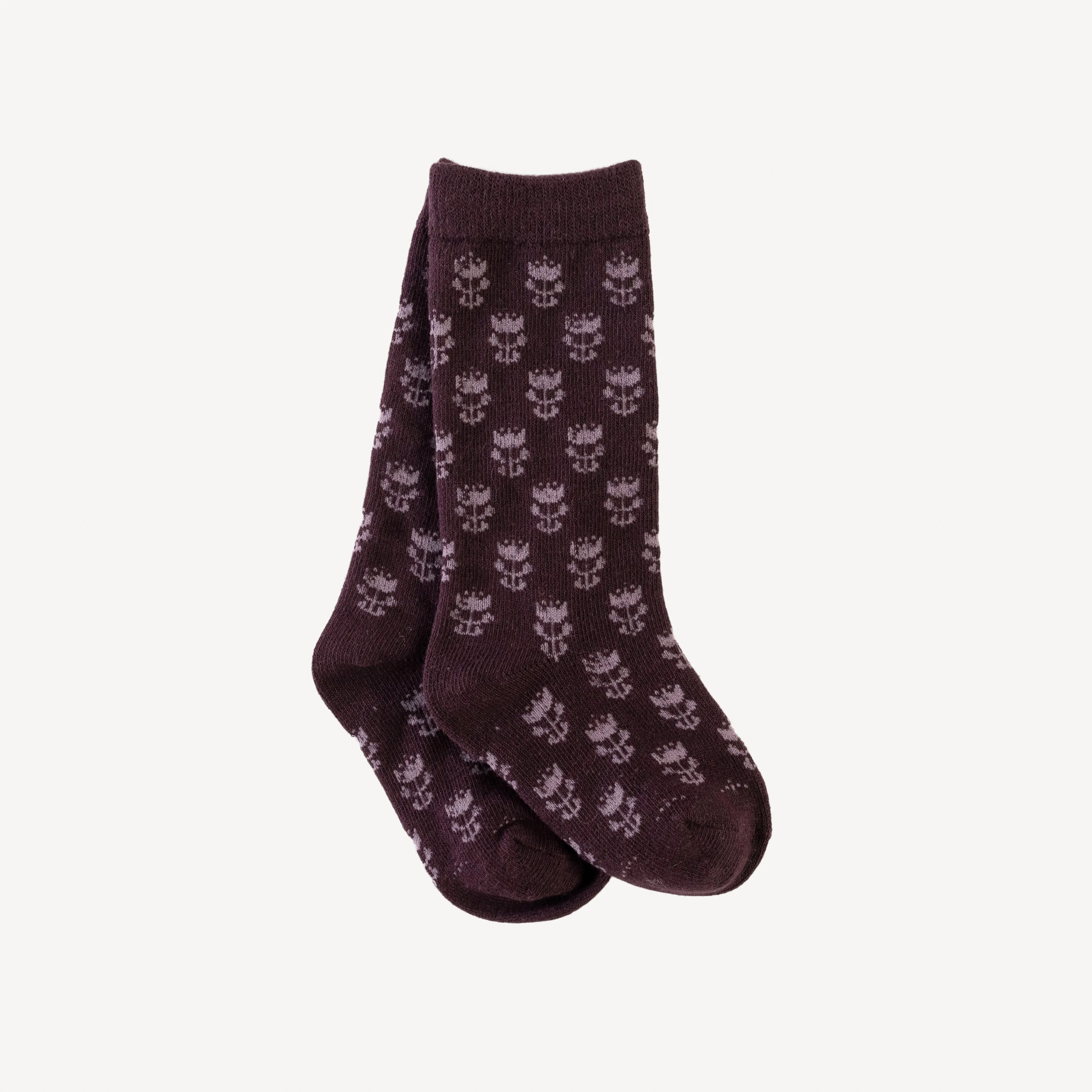 knee socks | mauve floral | organic cotton jacquard