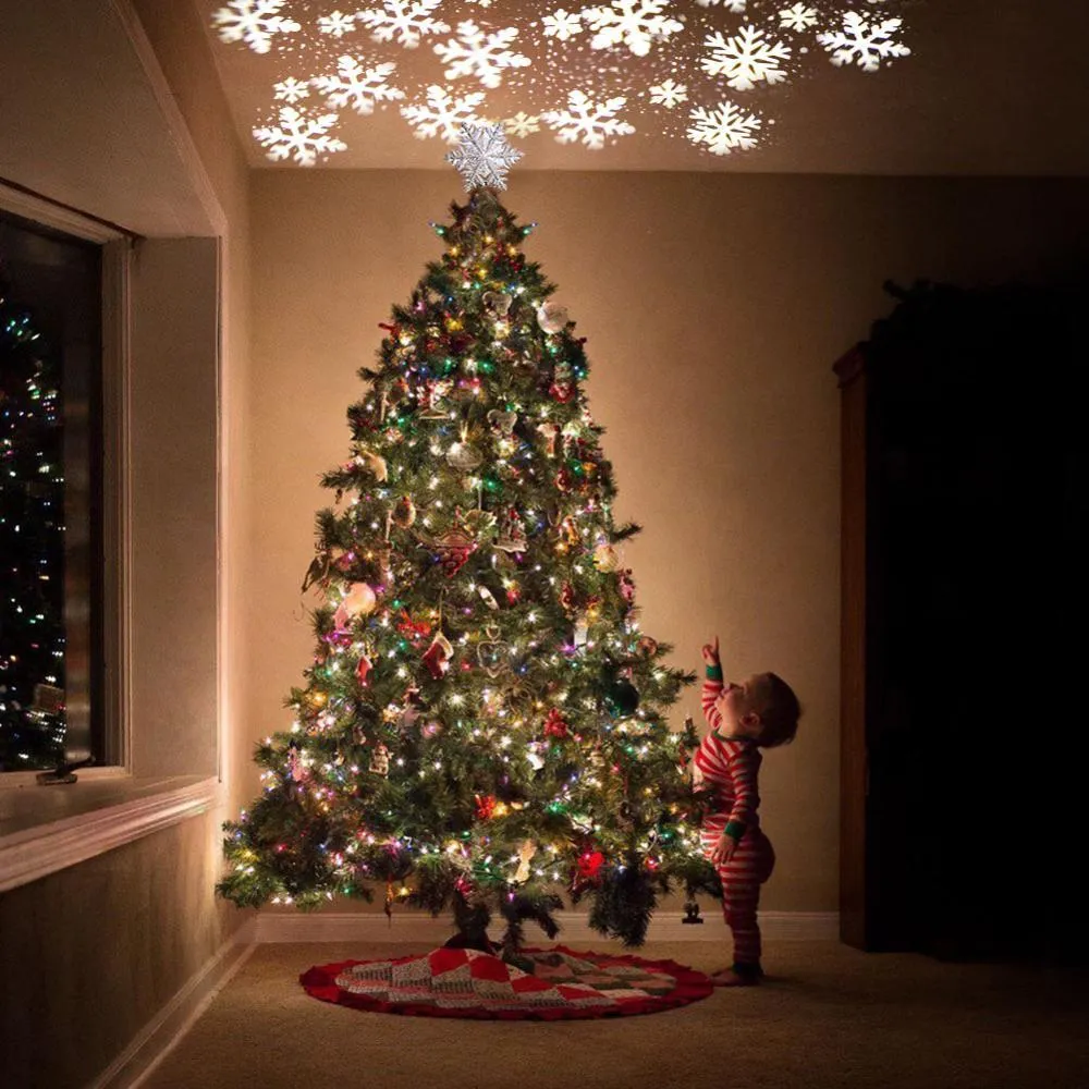 Lighted Silver Snow Star Christmas Tree Topper