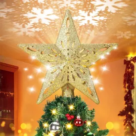 Lighted Silver Snow Star Christmas Tree Topper