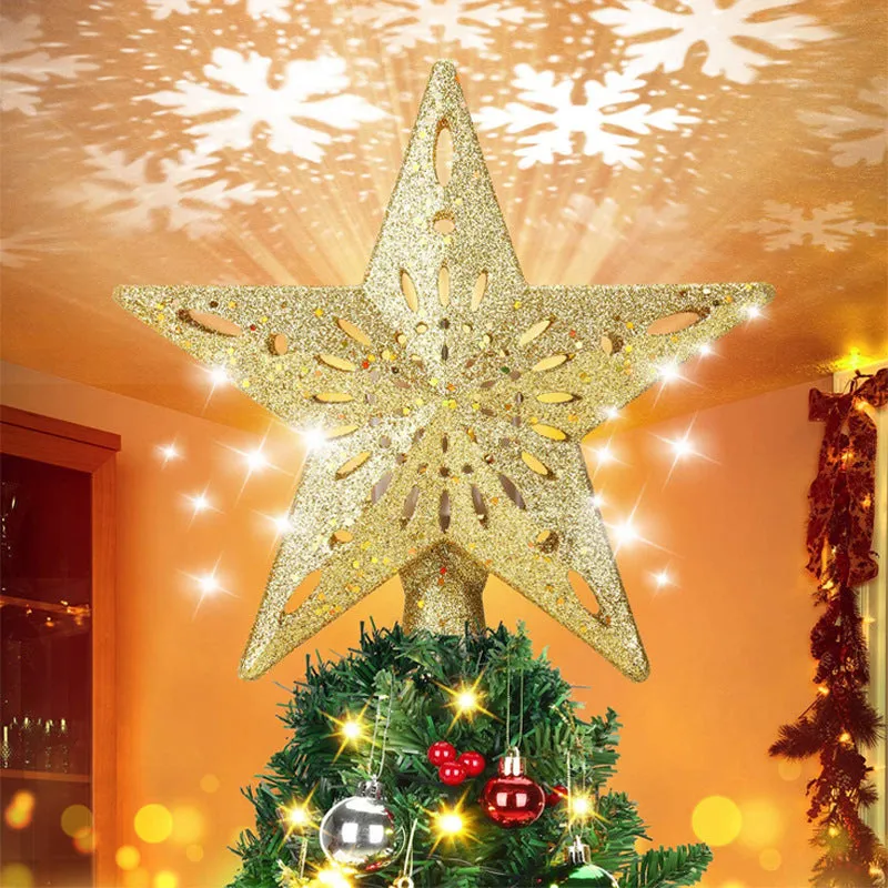 Lighted Silver Snow Star Christmas Tree Topper