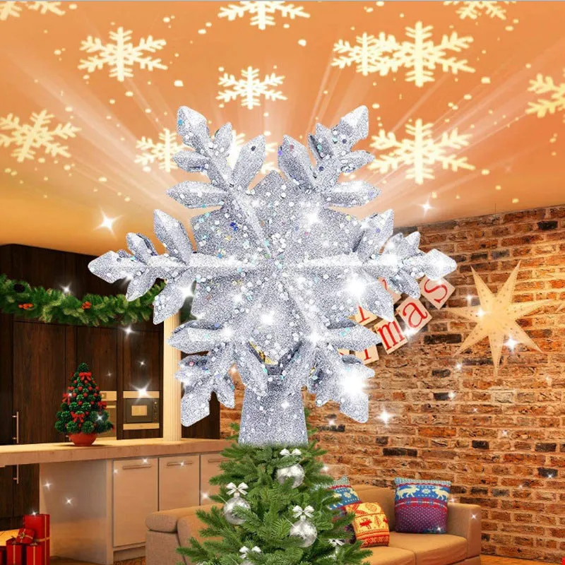 Lighted Silver Snow Star Christmas Tree Topper