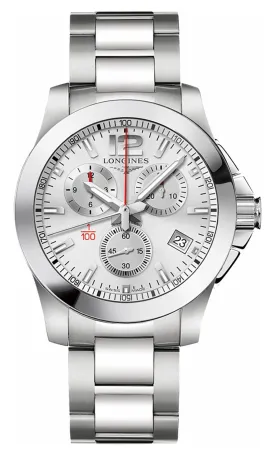 Longines Conquest Chronograph Stainless Steel Silver Dial Date Divers Quartz Mens Watch L3.700.4.76.6