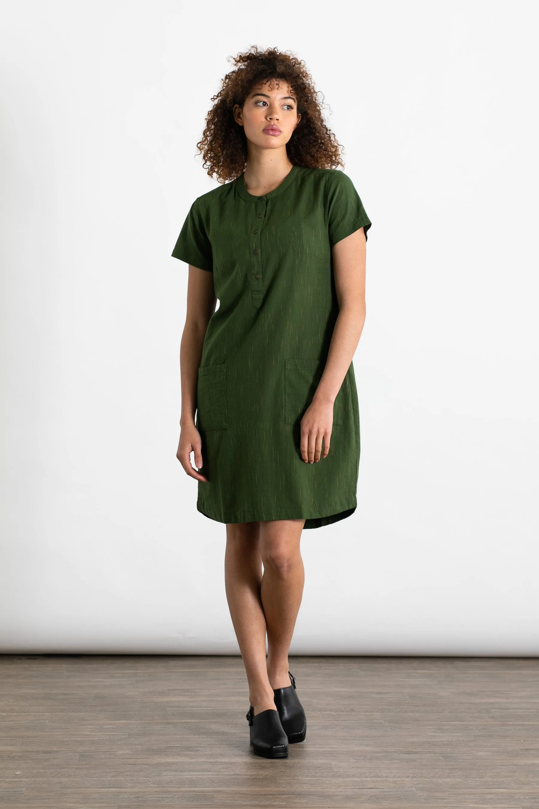 Mariam Shift Dress / Olive Space Dye