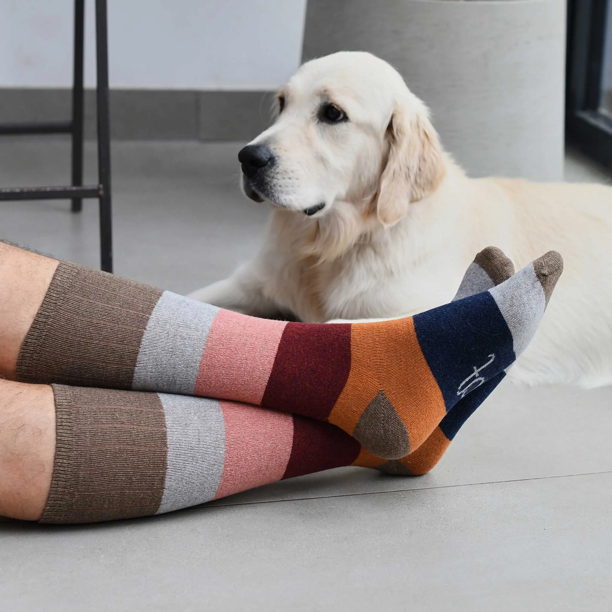 Men's Pink & Red Block Lambswool Knee Socks