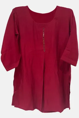 Mythri Women's Top with U-neck 3/4th Sleeves - Mauve - E018