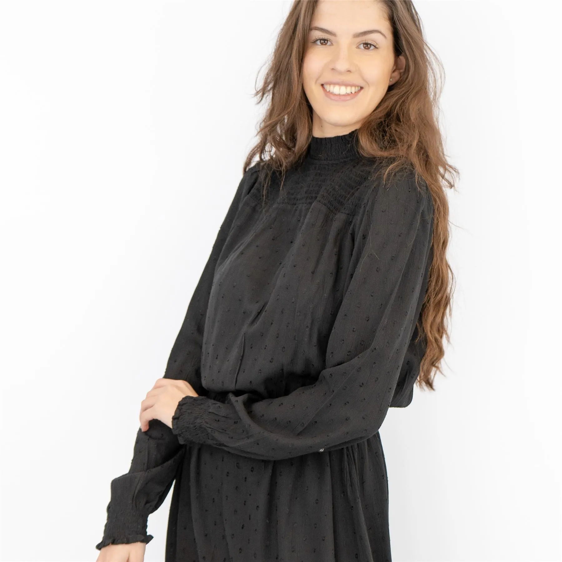 Next Black Long Sleeve High Neck Lightweight Knee Length Dress