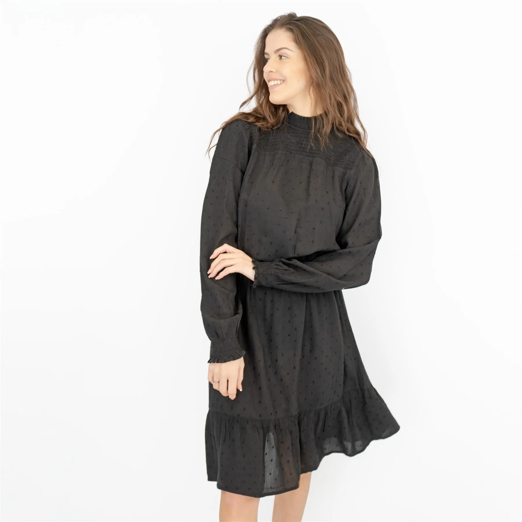 Next Black Long Sleeve High Neck Lightweight Knee Length Dress