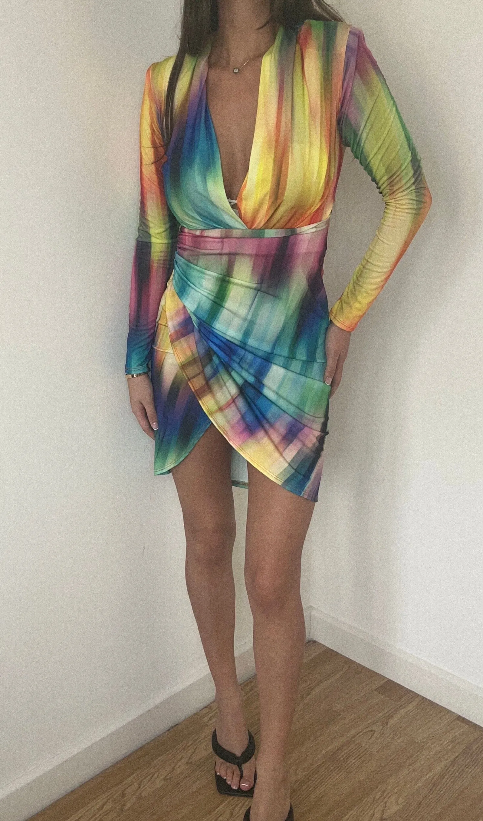 Rainbow Print Mini Wrap Dress