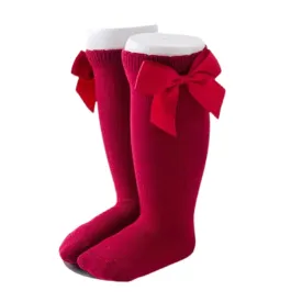 Red Knee High Bow Socks