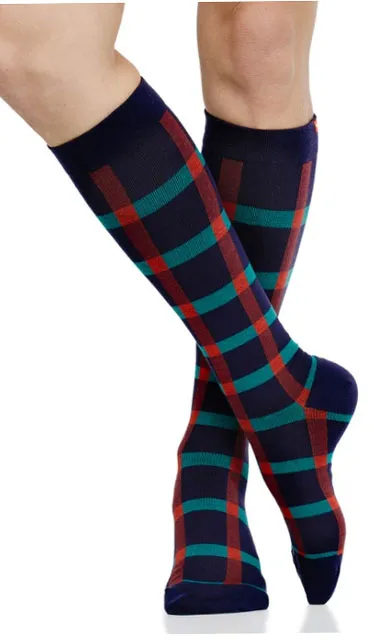 SALE  Cotton 15-20 mmHg Knee High Navy/Teal Plaid by Vim & Vigr