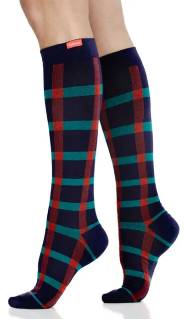 SALE  Cotton 15-20 mmHg Knee High Navy/Teal Plaid by Vim & Vigr