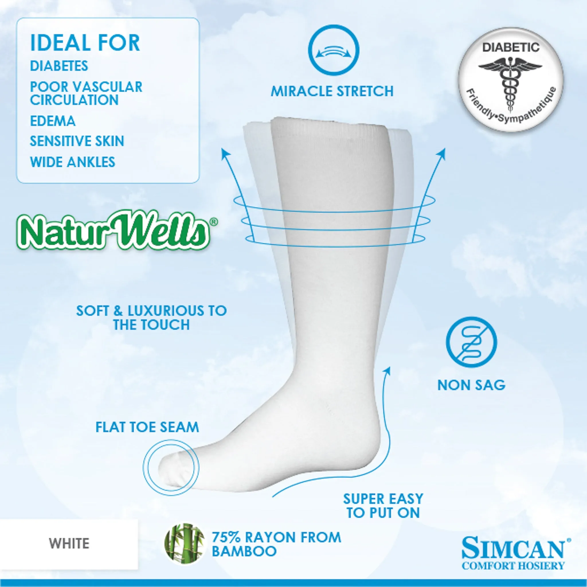 Simcan Bamboo Socks - White | NaturWells