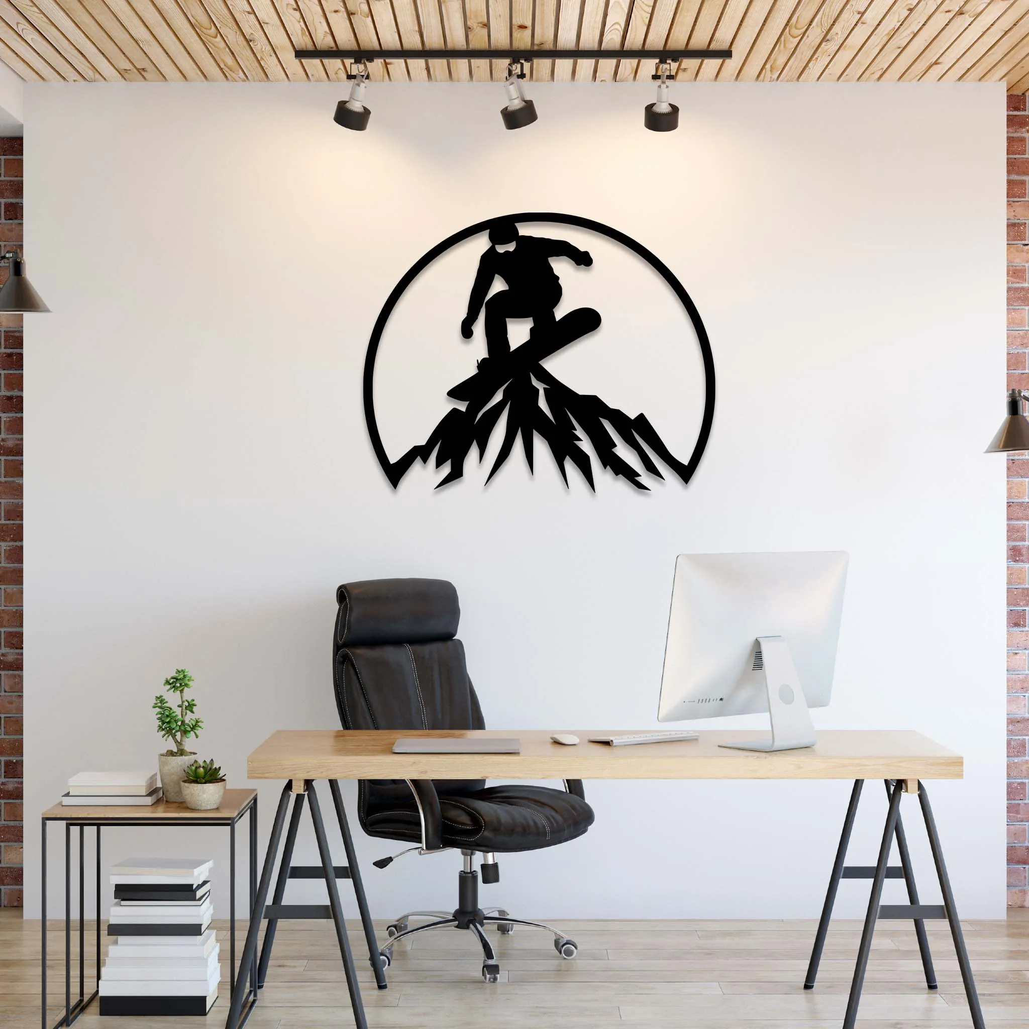 Snowboarder Mountain - Metal Wall Art