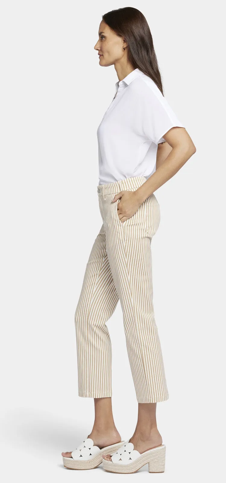 Straight Leg Ankle Trouser Beige Stretch Twill | Sunbird Stripe