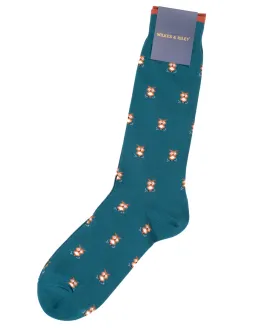 Teal Owls Cotton Sock - Mid Calf