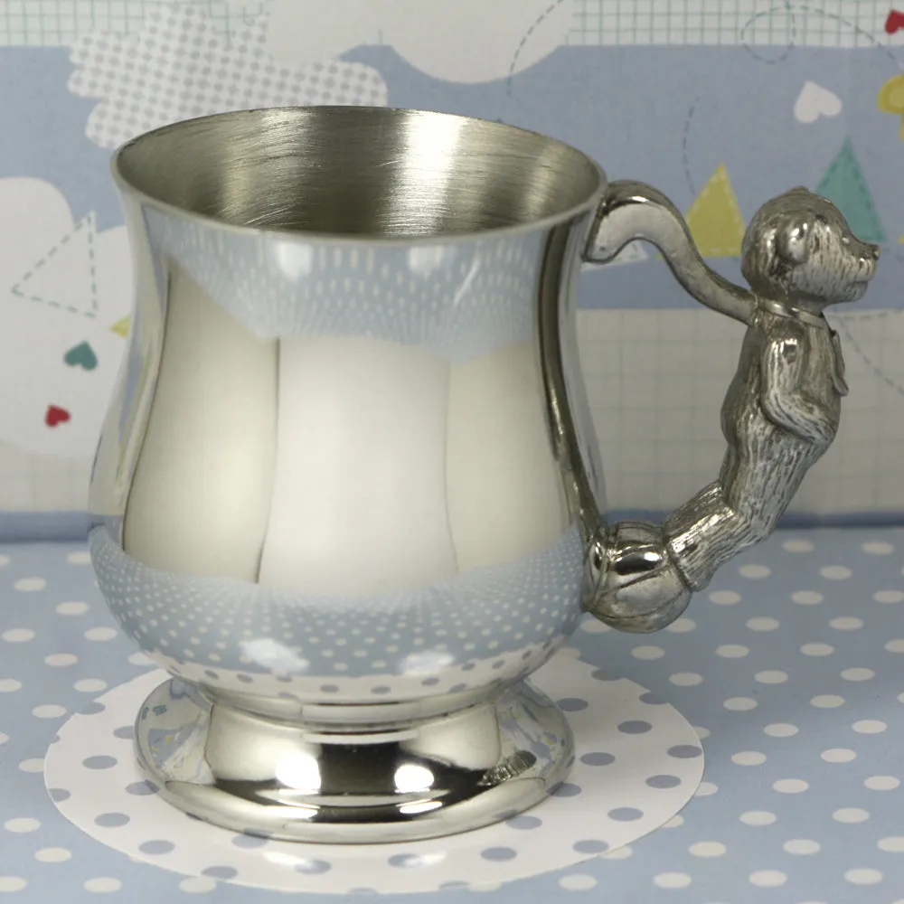 Teddy Bear Handle Pewter Christening Childs Cup