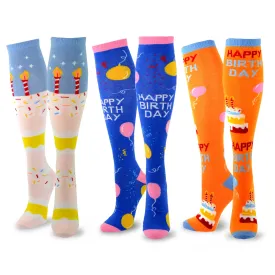 TeeHee Socks Women's Novelty Cotton Knee High Birthday 3-Pack (W1586)