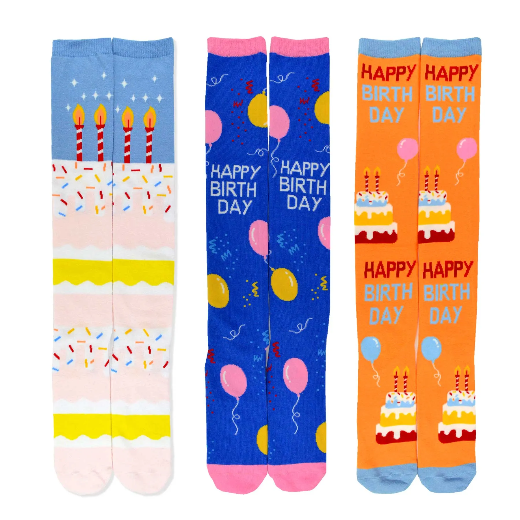 TeeHee Socks Women's Novelty Cotton Knee High Birthday 3-Pack (W1586)