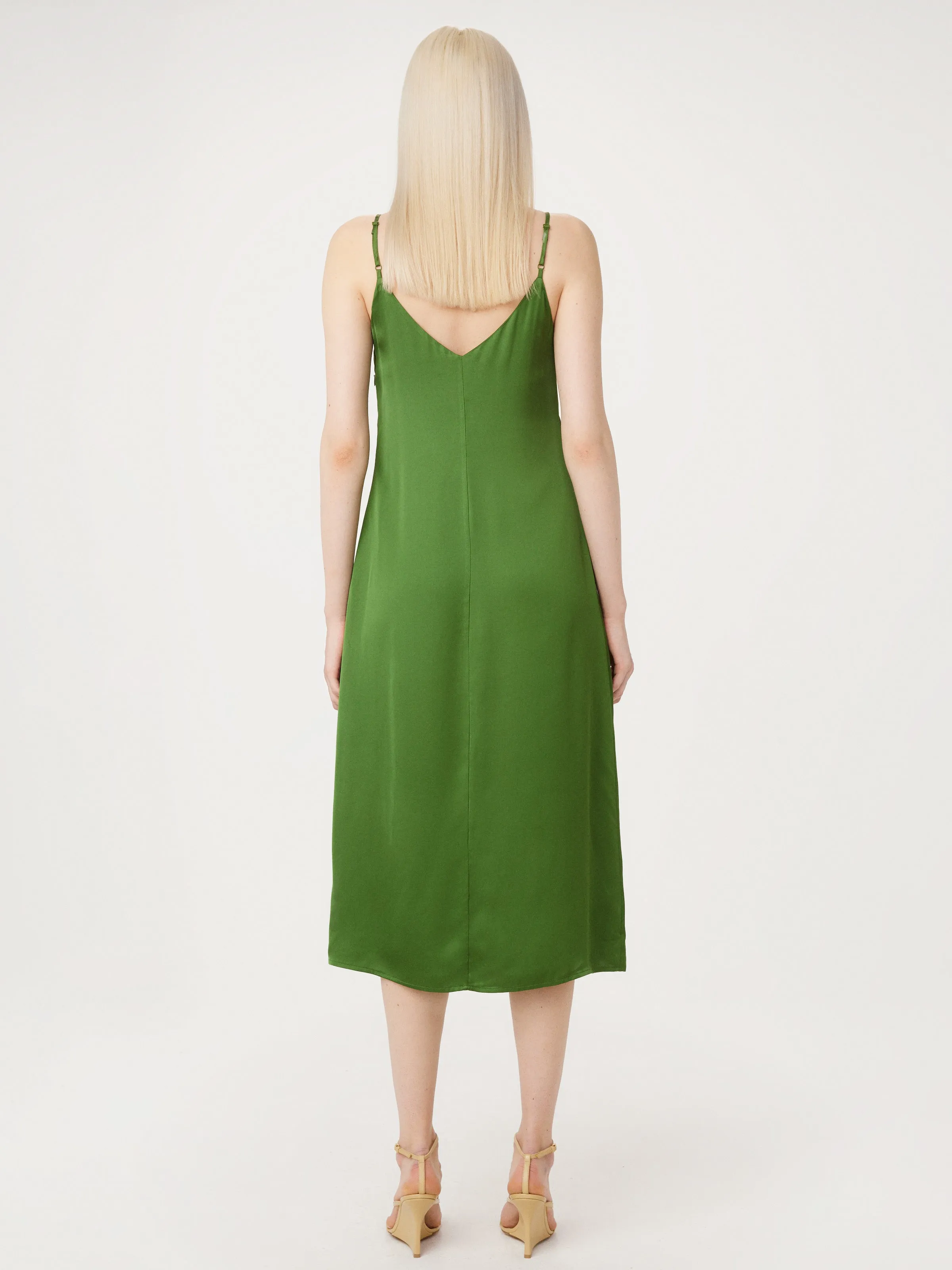 The Satin Slip Dress in Military Green