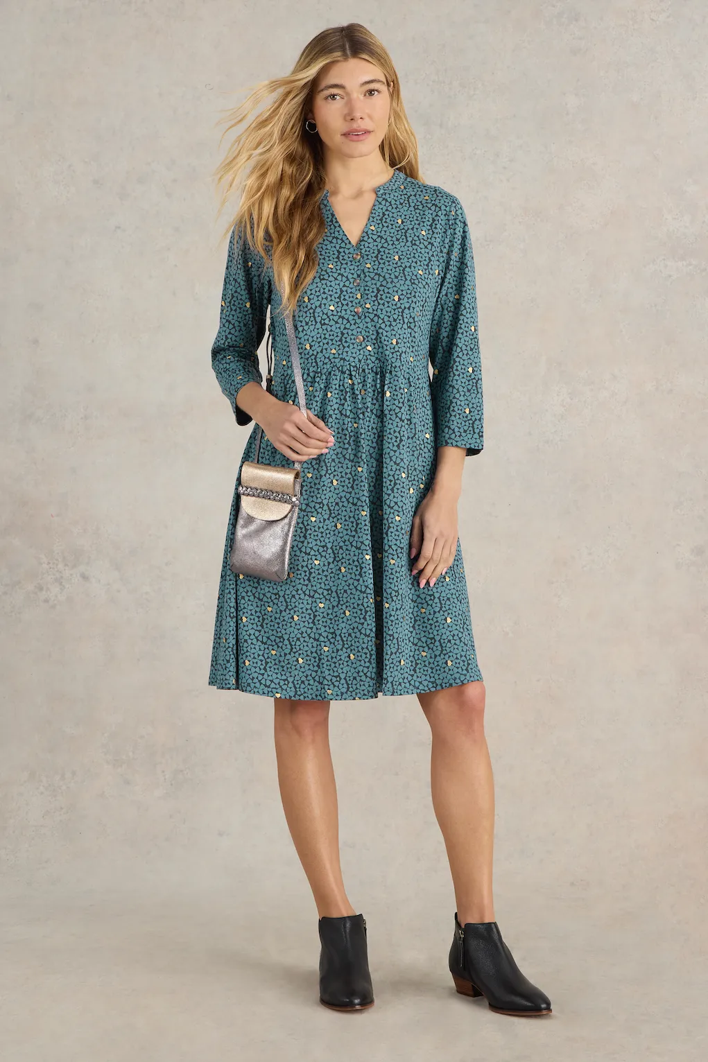 White Stuff Nia Jersey Teal Print Dress