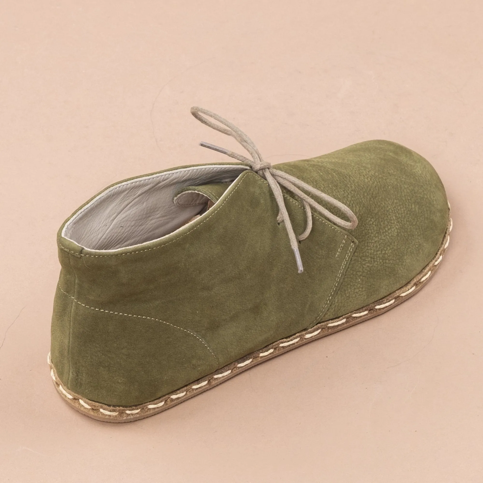 Women's Olive Barefoot Boots with Laces