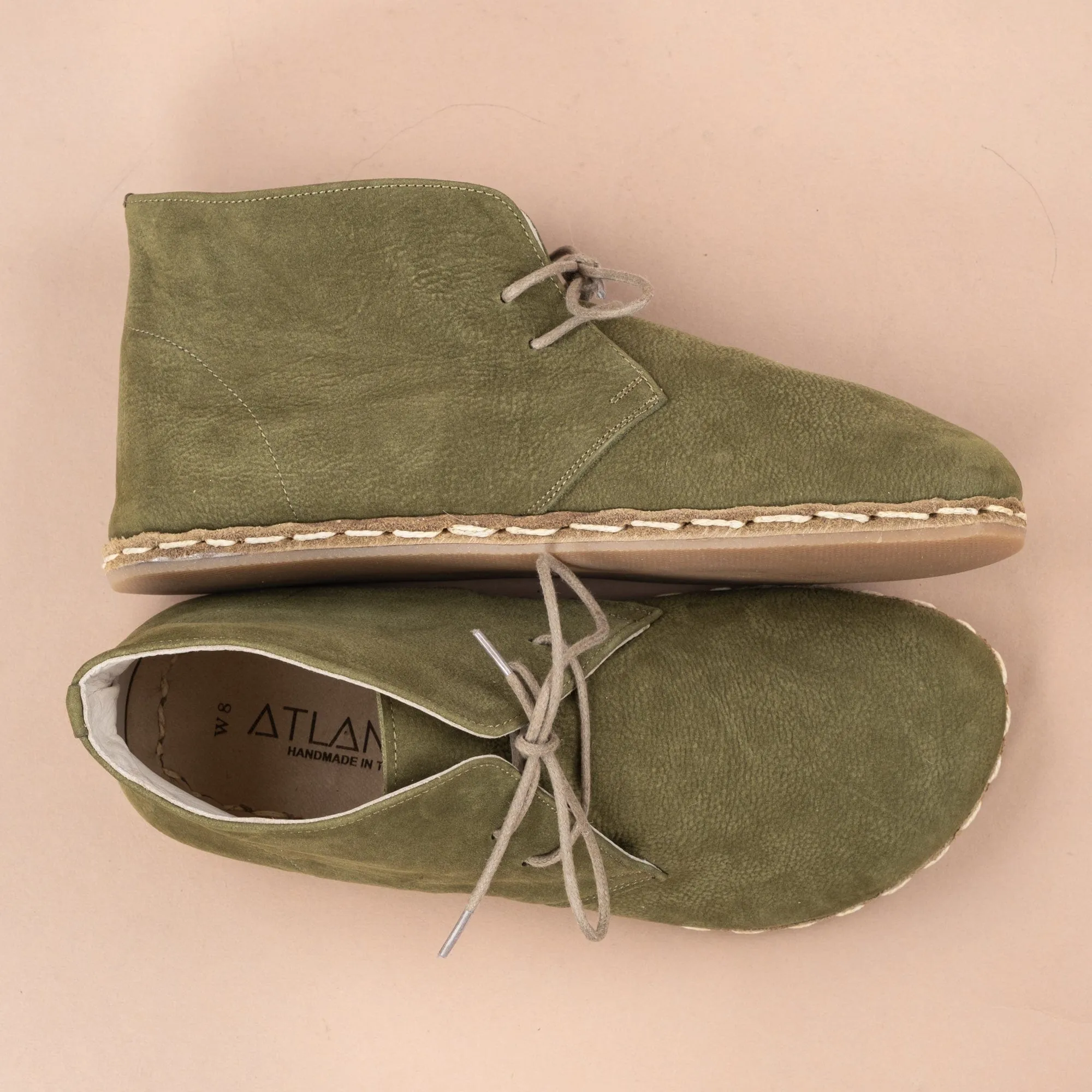 Women's Olive Barefoot Boots with Laces