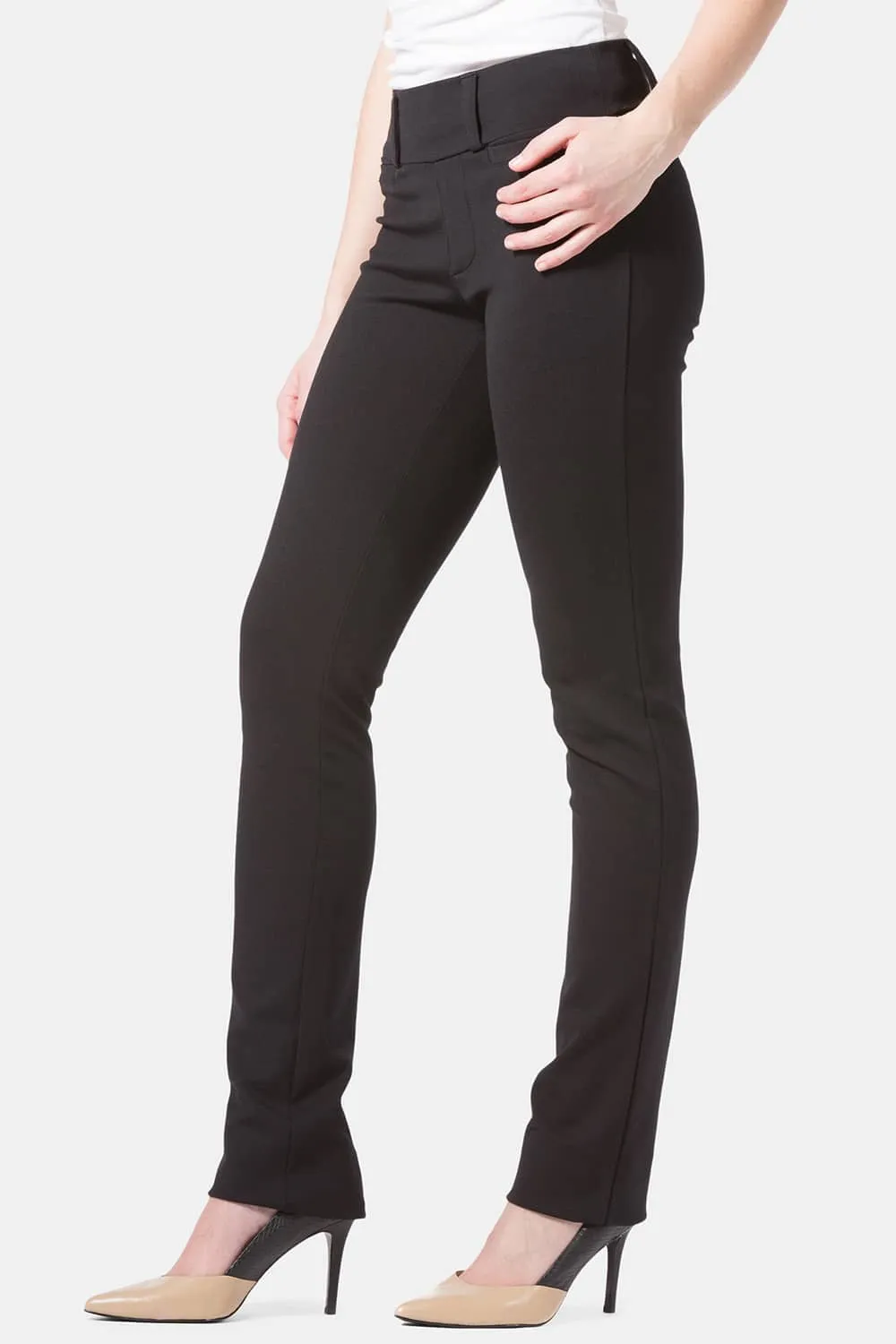 Women's Ponte Knit Pull-On Slim Straight Leg Work Pant - NEW & IMPROVED FIT